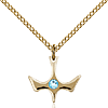 Gold Filled 1/2in Holy Spirit Pendant with 3mm Aqua Bead & 18in Chain
