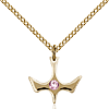 Gold Filled 1/2in Holy Spirit Pendant Light Amethyst Bead & 18in Chain