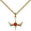 Gold Filled 1/2in Holy Spirit Pendant with 3mm Ruby Bead & 18in Chain