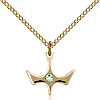 Gold Filled 1/2in Holy Spirit Pendant with Peridot Bead & 18in Chain