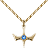Gold Filled 1/2in Holy Spirit Pendant with Sapphire Bead & 18in Chain