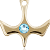 14kt Yellow Gold 1/2in Holy Spirit Medal with 3mm Aqua Bead  