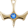 14kt Yellow Gold 1/2in Holy Spirit Medal with 3mm Sapphire Bead  
