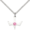 Sterling Silver 1/2in Holy Spirit Pendant with Rose Bead & 18in Chain