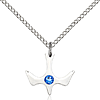 Sterling Silver 1/2in Holy Spirit Pendant Sapphire Bead & 18in Chain