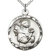 Sterling Silver 7/8in Round St Lucy Medal & 18in Chain