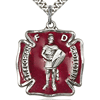 Sterling Silver Large St Florian Medal with Red Epoxy & 24in Chain