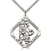 Sterling Silver Square 1 3/4in St Christopher Medal & 24in Chain
