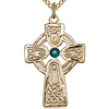 Gold Filled 1in Celtic Cross Pendant with Emerald Bead & 18in Chain