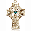 14kt Yellow Gold 1in Celtic Cross with 3mm Emerald Bead & 18in Chain