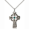 Sterling Silver 1in Celtic Cross Pendant Emerald Bead & 18in Chain