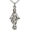 Sterling Silver 7/8in Mary Figure Pendant & 18in Chain