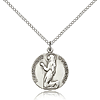 Sterling Silver 5/8in Round St Bernadette Medal & 18in Chain