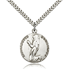 Sterling Silver 7/8in Round St Bernadette Medal & 24in Chain