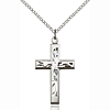 Sterling Silver 1 1/8in Textured Cross with Crystal Bead & 18in Chain