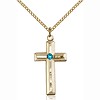 Gold Filled 1 1/8in Beveled Cross Pendant Zircon Bead & 18in Chain