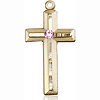 14kt Yellow Gold 1 1/8in Beveled Cross with 3mm Light Amethyst Bead  