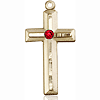 14kt Yellow Gold 1 1/8in Beveled Cross with 3mm Ruby Bead  