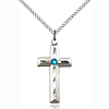 Sterling Silver 1 1/8in Beveled Cross Pendant Zircon Bead & 18in Chain