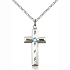 Sterling Silver 1 1/8in Beveled Cross Aquamarine Bead & 18in Chain