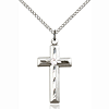 Sterling Silver 1 1/8in Beveled Cross Pendant Crystal Bead 18in Chain