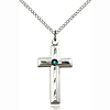 Sterling Silver 1 1/8in Beveled Cross Pendant Emerald Bead 18in Chain