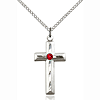 Sterling Silver 1 1/8in Beveled Cross Pendant Ruby Bead & 18in Chain