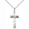 Sterling Silver 1 1/8in Beveled Cross Pendant Peridot Bead 18in Chain