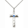 Sterling Silver 1 1/8in Beveled Cross Pendant Sapphire Bead 18in Chain