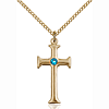 Gold Filled 1in Crusader Cross Pendant with Zircon Bead & 18in Chain