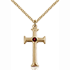 Gold Filled 1in Crusader Cross Pendant with Garnet Bead & 18in Chain