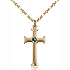 Gold Filled 1in Crusader Cross Pendant Emerald Bead & 18in Chain