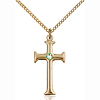 Gold Filled 1in Crusader Cross Pendant Peridot Bead & 18in Chain