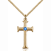 Gold Filled 1in Crusader Cross Pendant with Sapphire Bead & 18in Chain