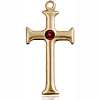 14kt Yellow Gold 1in Crusader Cross with 3mm Garnet Bead  