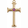 14kt Yellow Gold 1in Crusader Cross with 3mm Amethyst Bead  