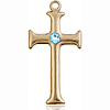 14kt Yellow Gold 1in Crusader Cross with 3mm Aqua Bead  
