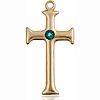 14kt Yellow Gold 1in Crusader Cross with 3mm Emerald Bead  