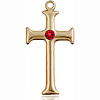 14kt Yellow Gold 1in Crusader Cross with 3mm Ruby Bead  