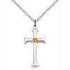 Sterling Silver 1in Crusader Cross Pendant Topaz Bead & 18in Chain