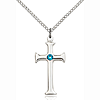 Sterling Silver 1in Crusader Cross Pendant Zircon Bead & 18in Chain