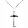 Sterling Silver 1in Crusader Cross Pendant Garnet Bead & 18in Chain