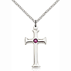 Sterling Silver 1in Crusader Cross Pendant Amethyst Bead & 18in Chain
