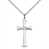 Sterling Silver 1in Crusader Cross Pendant Aqua Bead & 18in Chain