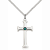 Sterling Silver 1in Crusader Cross Pendant Emerald Bead & 18in Chain