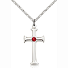 Sterling Silver 1in Crusader Cross Pendant Ruby Bead & 18in Chain