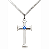 Sterling Silver 1in Crusader Cross Pendant Sapphire Bead & 18in Chain