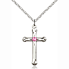 Sterling Silver 1in Budded Cross Pendant with Rose Bead & 18in Chain