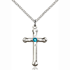 Sterling Silver 1in Budded Cross Pendant with Zircon Bead & 18in Chain