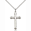 Sterling Silver 1in Budded Cross Pendant Crystal Bead & 18in Chain